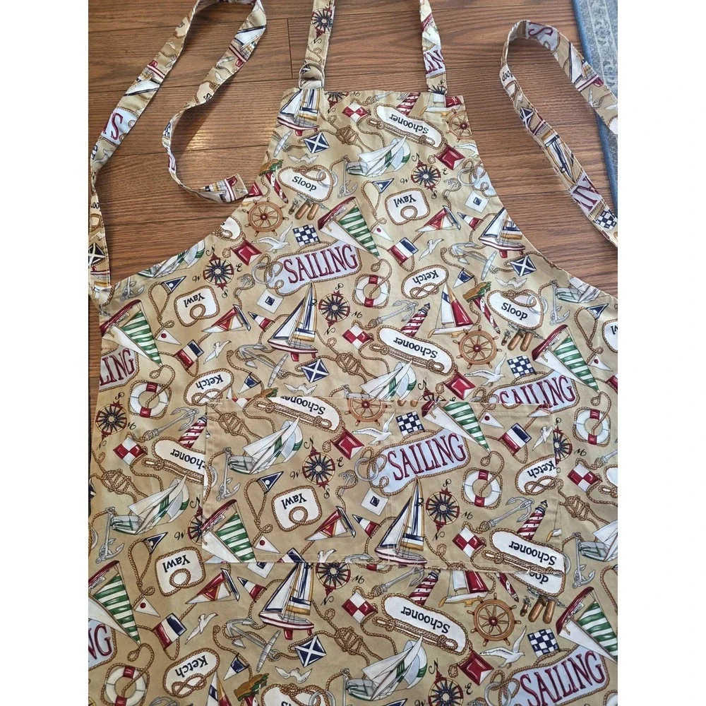 Kay Dee Full Apron Sailing Themed Boats Knots Anchors Lighthouse Nautical Cotton